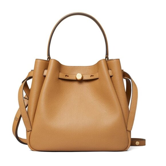 NWT ✅Tory Burch ROMY Pebbled Leather Bucket Bag #166982 TIRAMISU⭐ NWT, DUST BAG - Picture 1 of 11